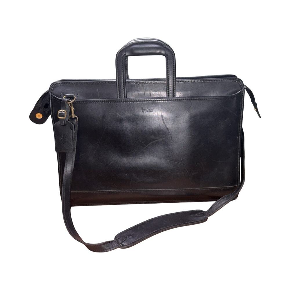 Vintage Hartmann Black Leather Business Briefcase Messenger Bag